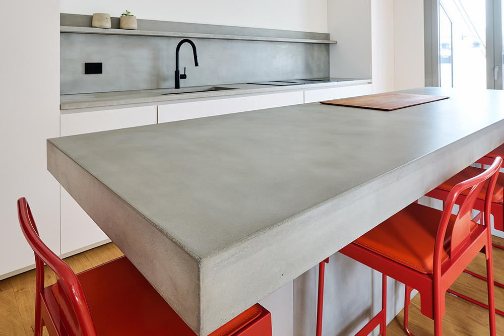 GFRC concrete kitchen countertops and island in Milan