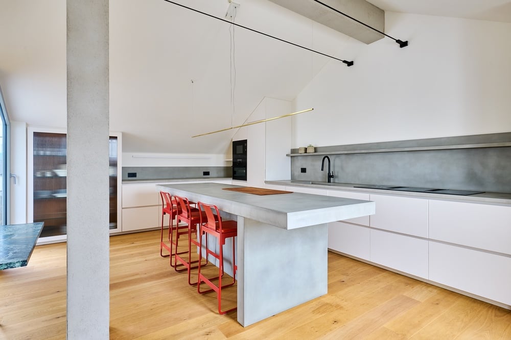 GFRC concrete kitchen countertops and island in Milan