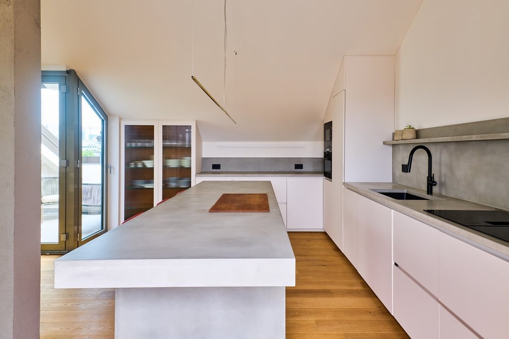 GFRC concrete kitchen countertops and island in Milan