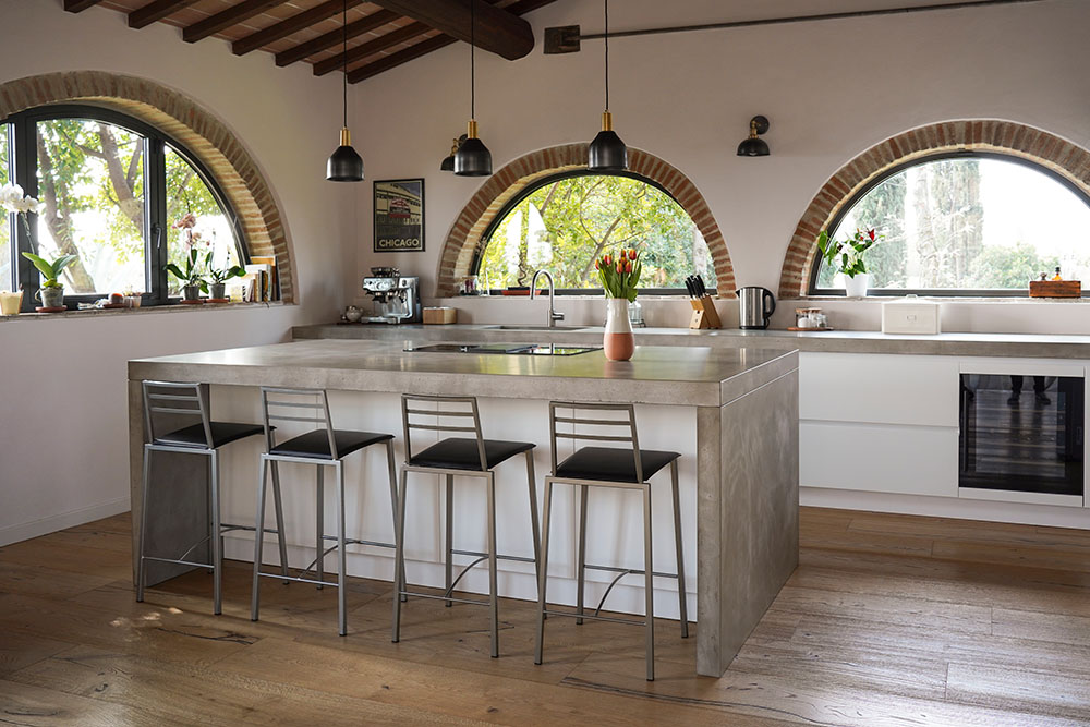 GFRC concrete kitchen countertops and island in Florence